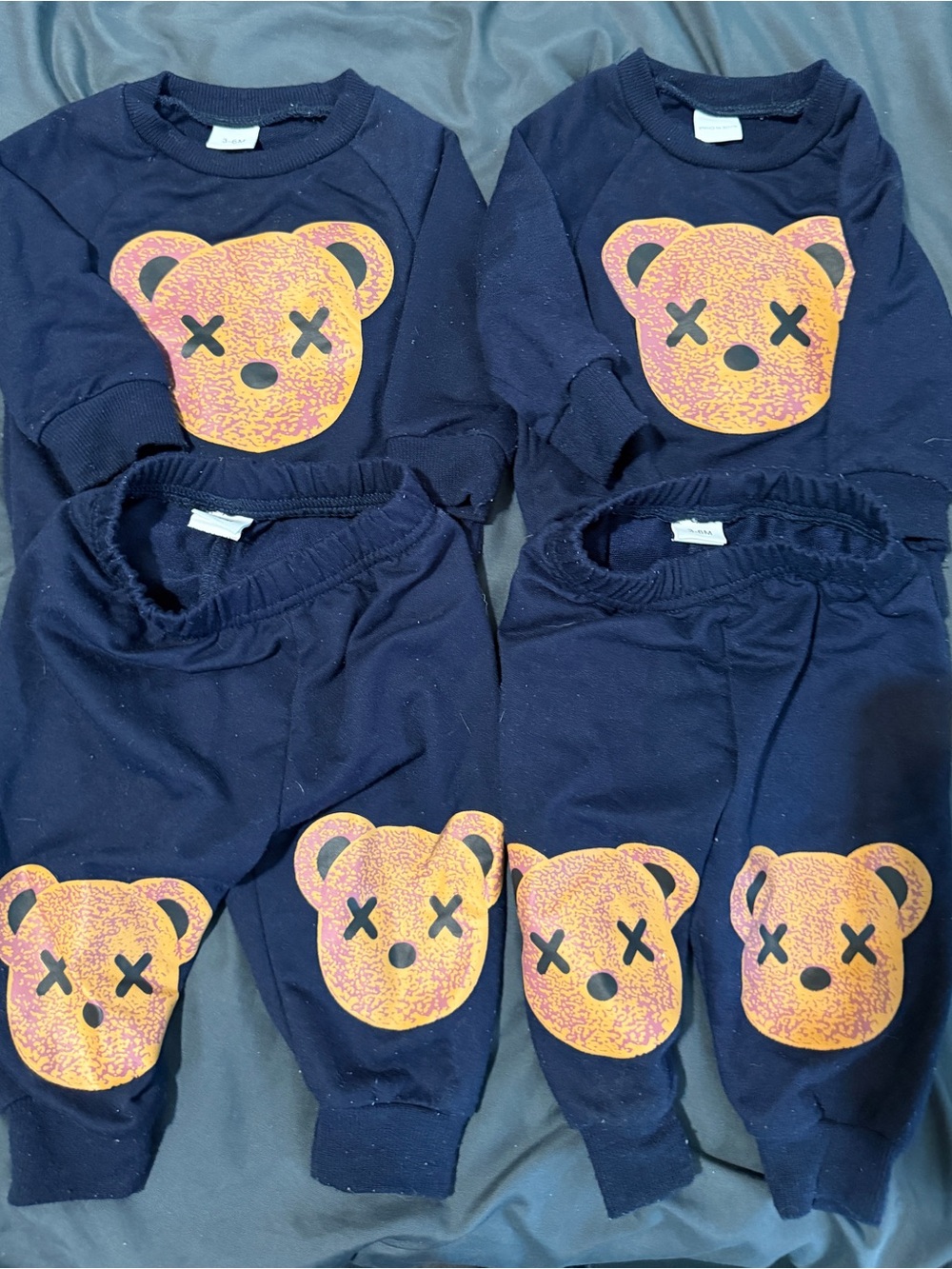 2 outfits Amazon Kids Navy Jogger Set with Orange Bear Graphic
